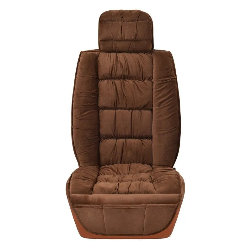 Winter short plush car seat cushion in available colours showing all-inclusive design