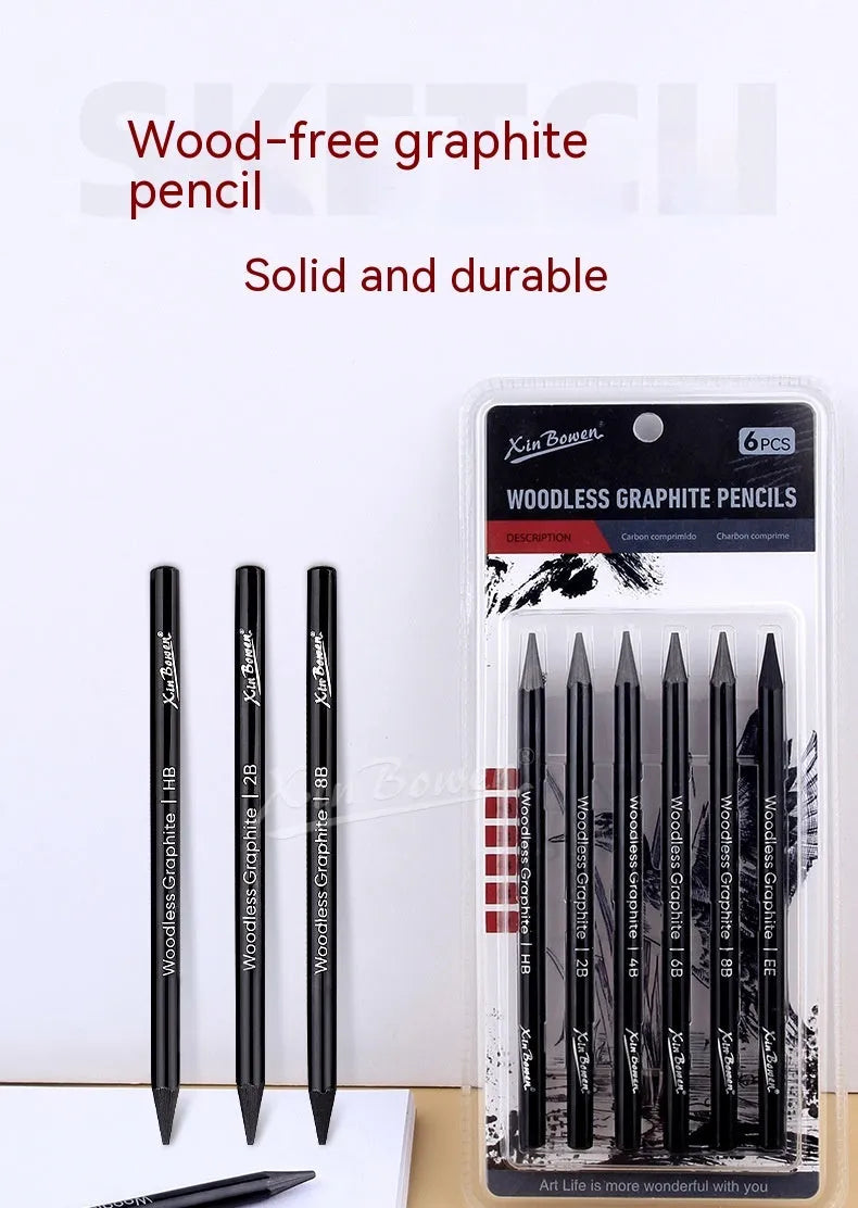 Six graphite sketching pencils with different lead grades in wood-free construction