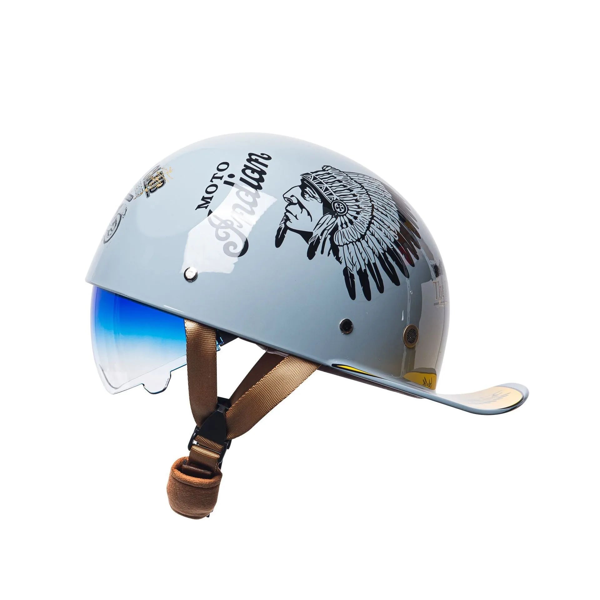 Men's retro half-shell electric bicycle helmet in bright black gradient blue colour