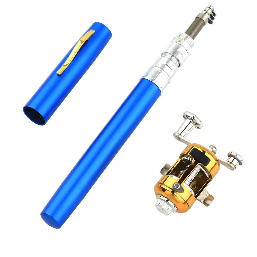 Portable telescopic pocket fishing rod extended to 1m with ST5RL fishing reel in gold colour