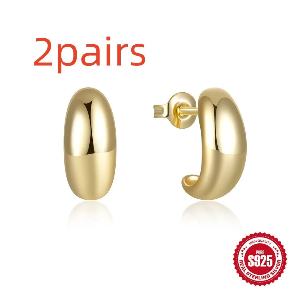 C-shaped sterling silver stud earrings with electroplated gold finish geometric jewellery