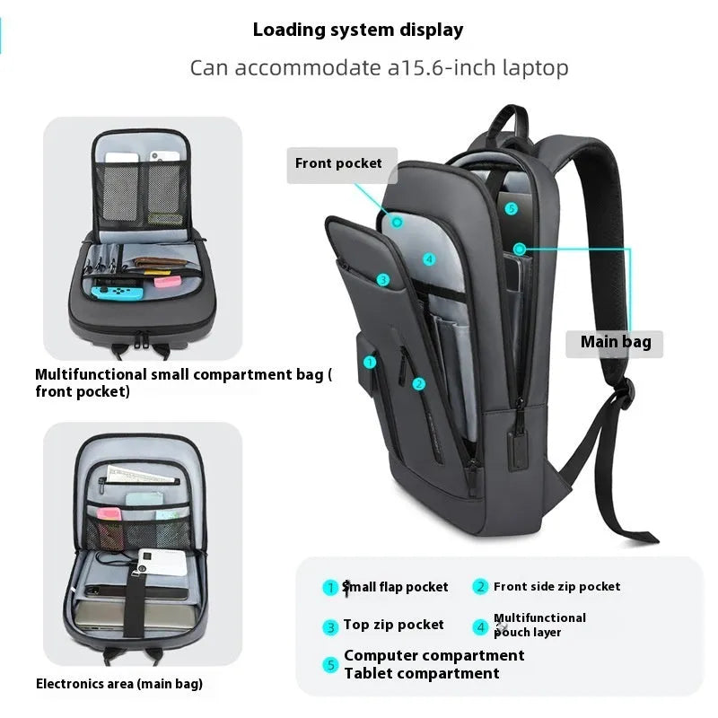 Lightweight Oxford cloth men's backpack in solid colours with sewing line detailing