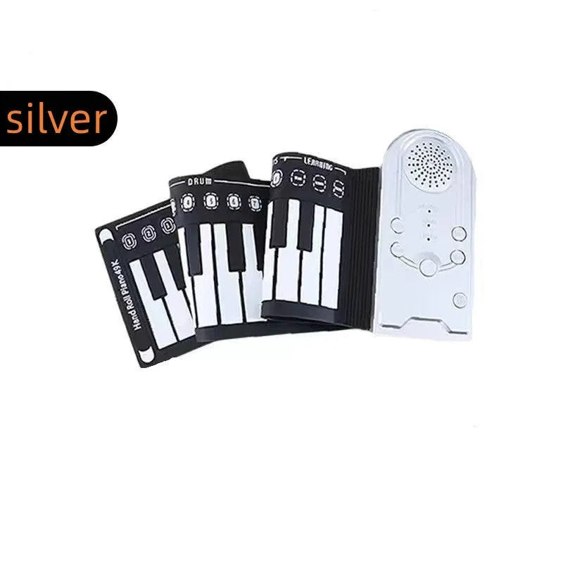 Portable folding 49-key electronic keyboard with built-in speaker in gloss black colour