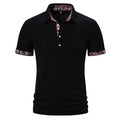 A man's regular fit polo shirt with a turnover collar, short sleeves, and colour-contrast stitching.