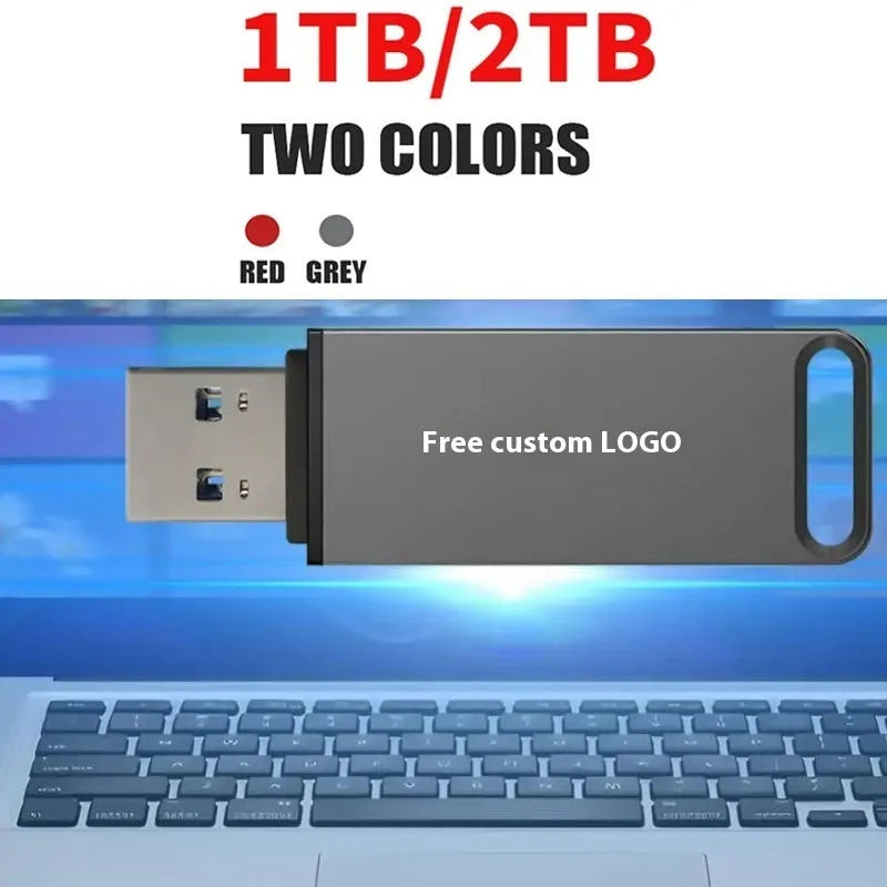 Customisable metal USB flash drive in black, red, or silver with high capacity options.