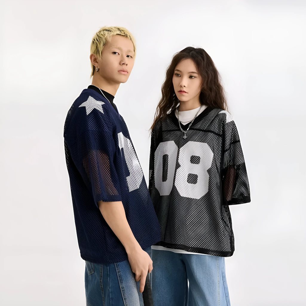 Black loose fit pullover shirt with white letter print and half sleeves