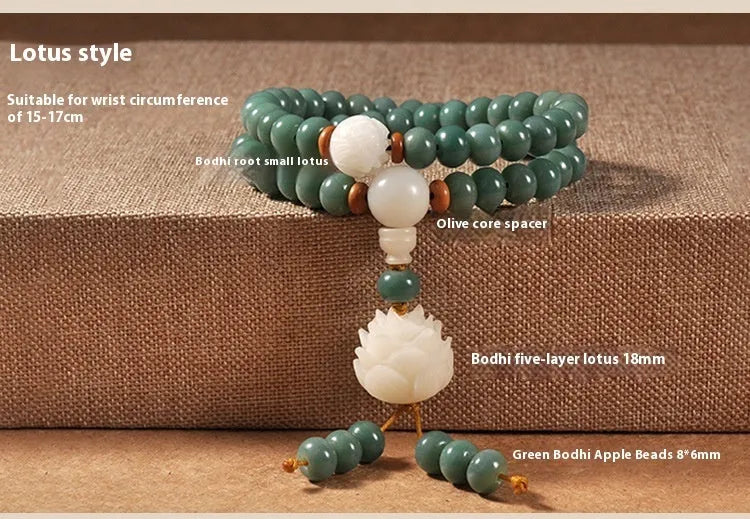 Bodhi seed bead bracelet with double ring safety buckle in White Jade colour, unisex design