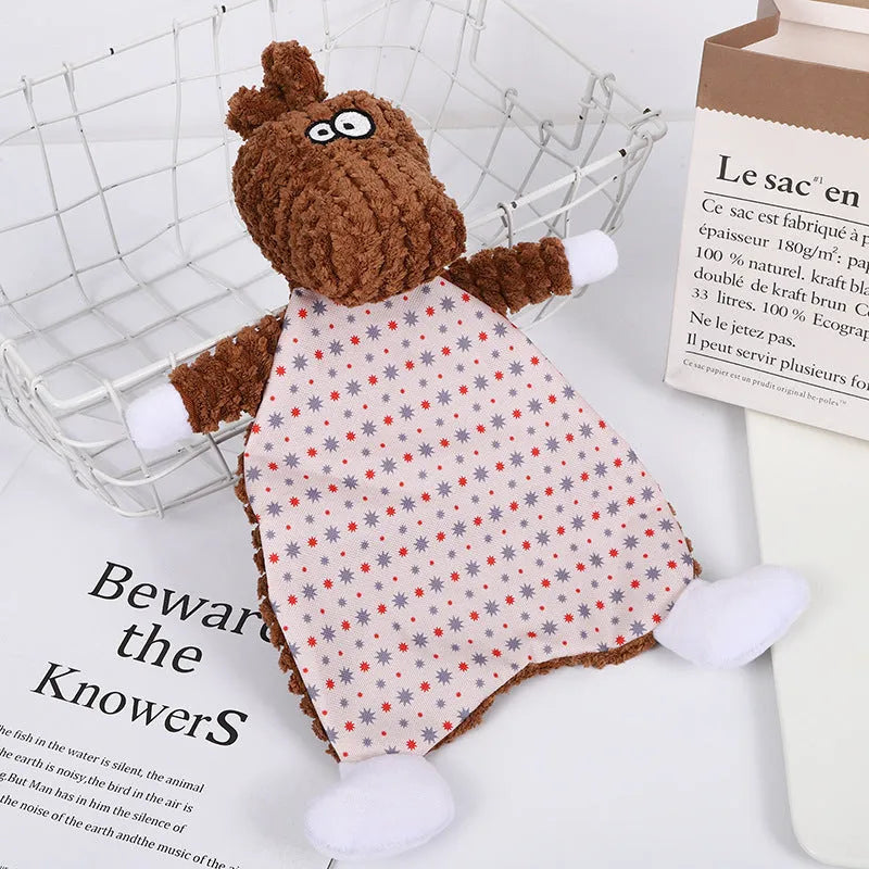 Pet stuffed toy in fox shape with sound paper and bite resistant velvet, brown colour