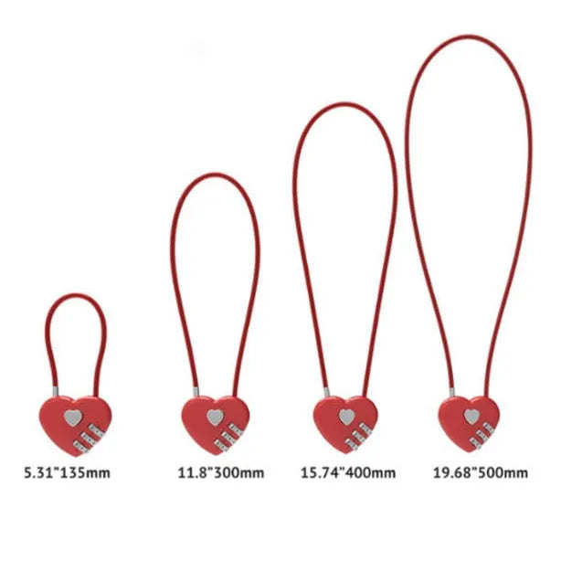 Peach heart love lock with long wire rope for bicycle helmet security in black colour on a white background