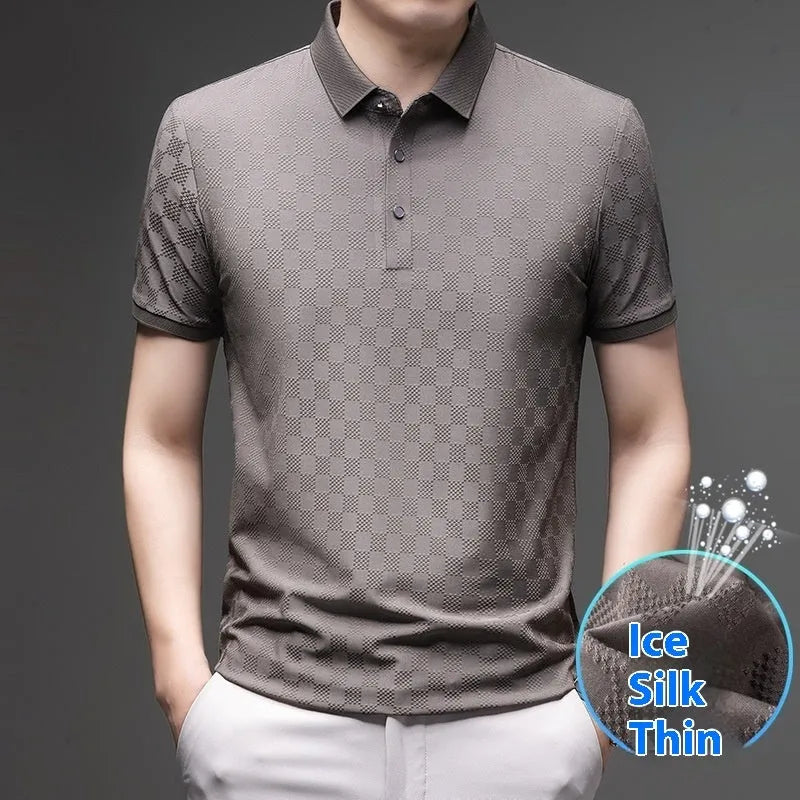 Rhombus slit design thin ice silk short sleeve T-shirt in black, green, and brown colour options