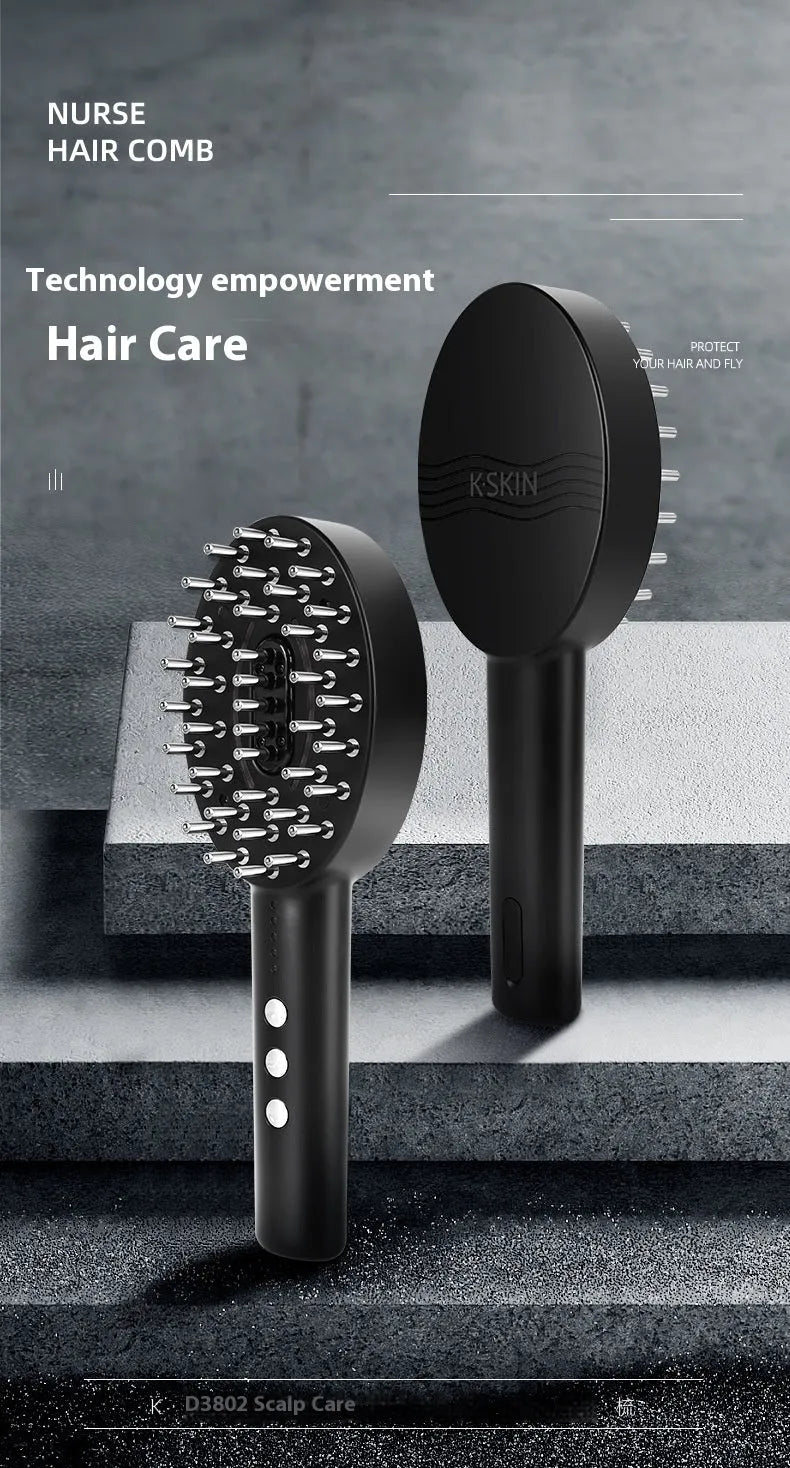 Black KD3802 rechargeable scalp massager with vibration function and USB charging cable.
