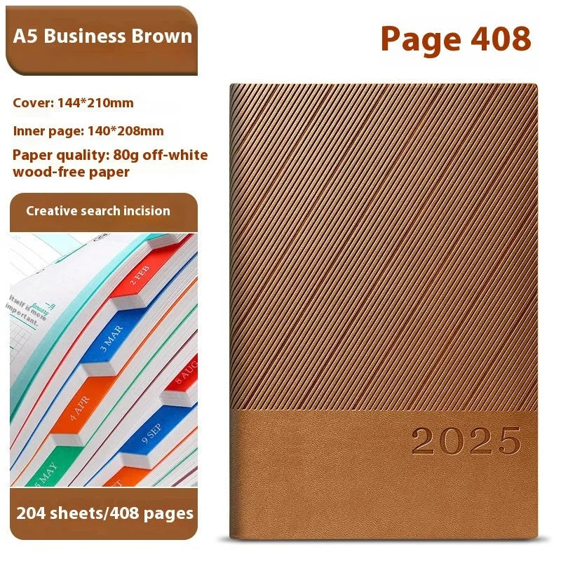 A5 business notepad with striped PU leather cover open on 80g wood-free paper, shown in Sky Blue colour.