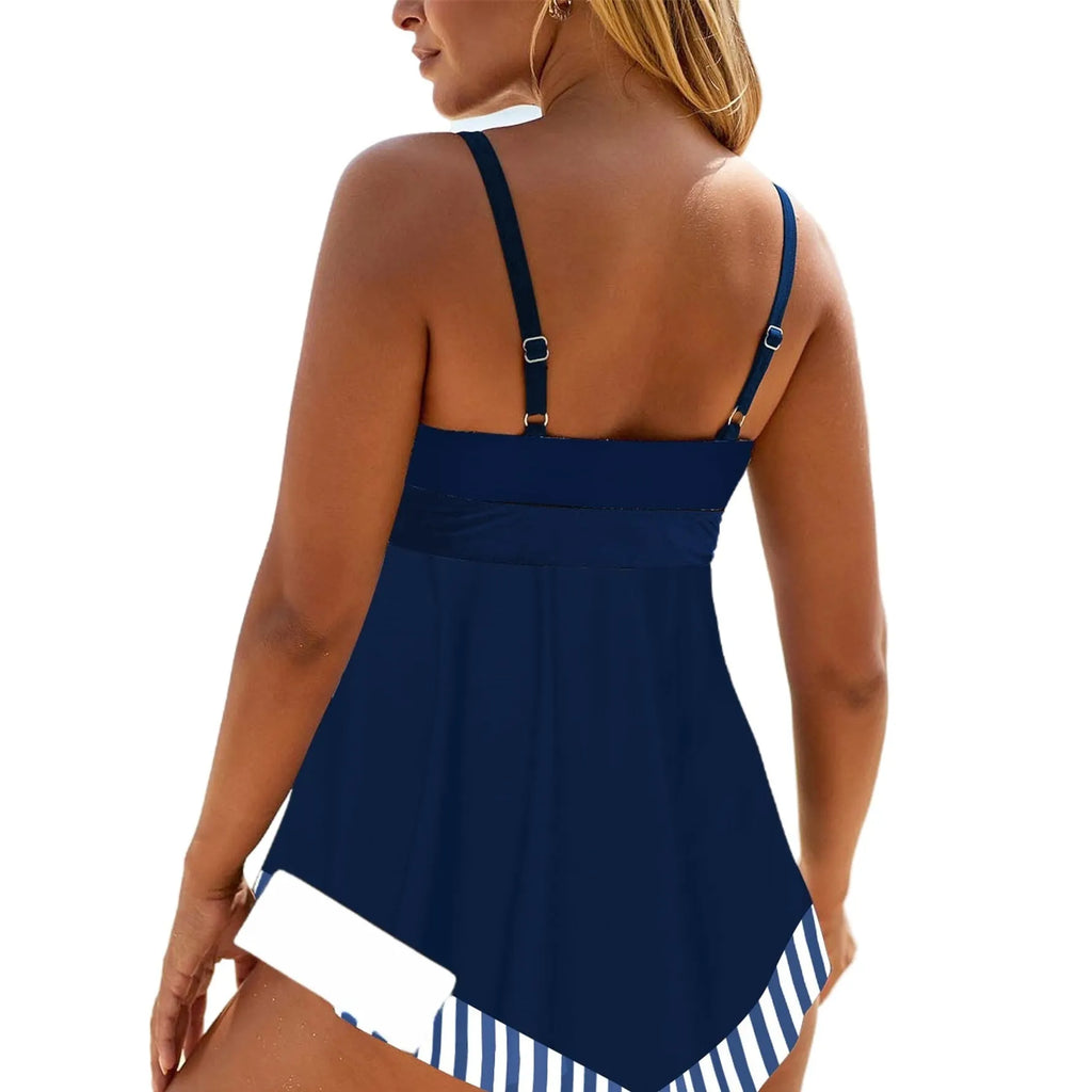 Plus size green two-piece bikini swimsuit on a mannequin, showing the briefs style and sleeveless top.