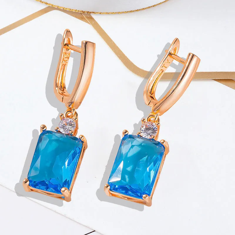 Square copper electroplated earrings with quadrilateral geometric design in gold or silver finish