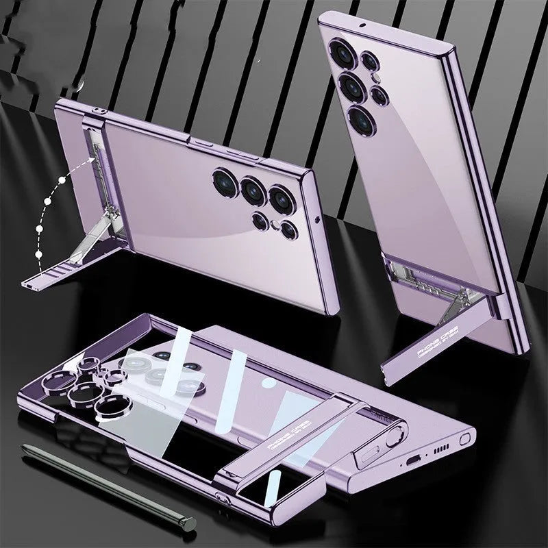 Transparent electroplated phantom bracket PC back cover for Samsung S23 Plus in bright black finish