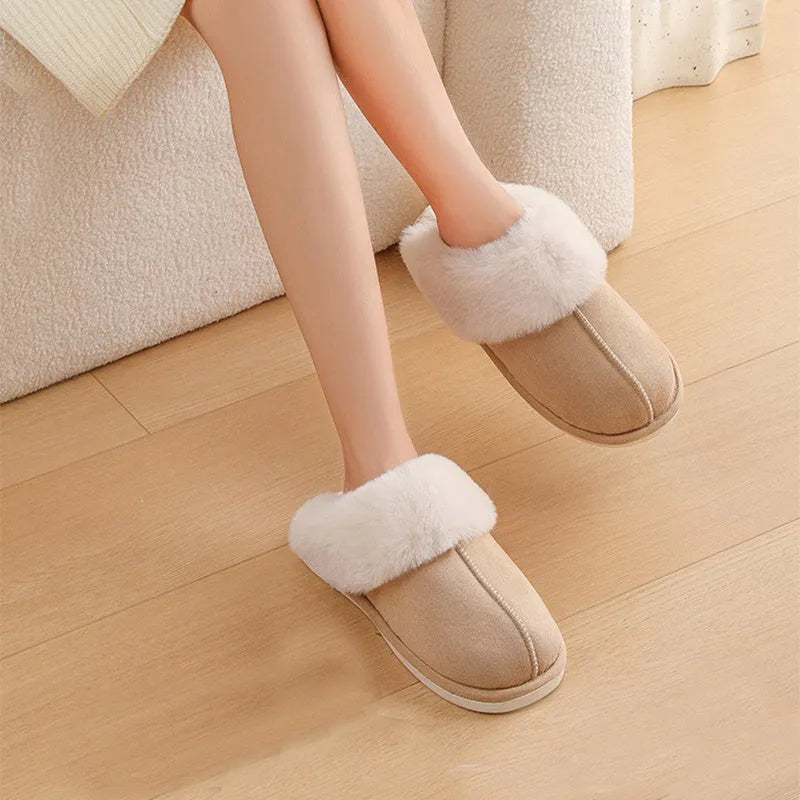 Women's plush-lined indoor winter slippers with PVC soles in five colour options