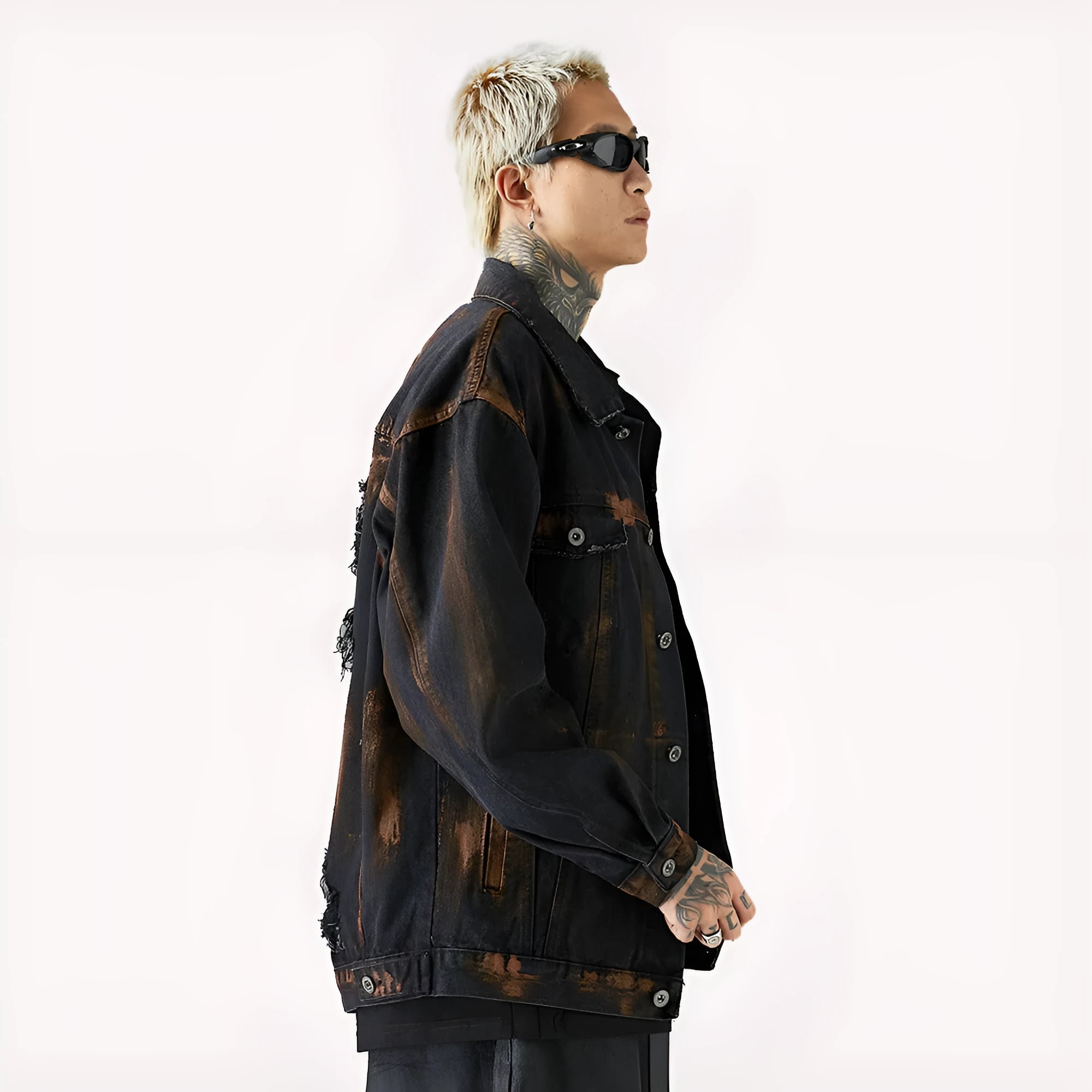 Fashion holes denim clothes jacket for men in black cotton street style