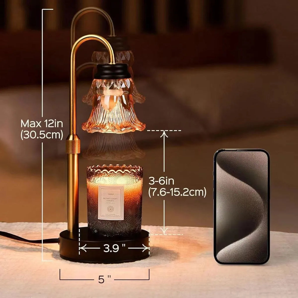 Bamboo holder wax melting lamp with adjustable lifting mechanism showing height adjustment