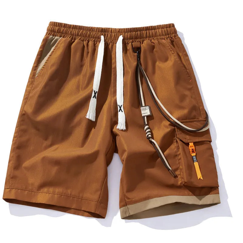 Men's plus size loose sports shorts in bamboo fibre, shown in coffee colour with elastic high waist.