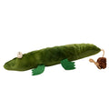 Green plush alligator cat toy with plant-based catnip and peppermint scent for oral cleansing
