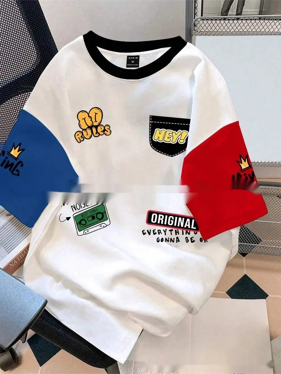 Men's printed loose-fit t-shirt with digital letter pattern in multiple colour options