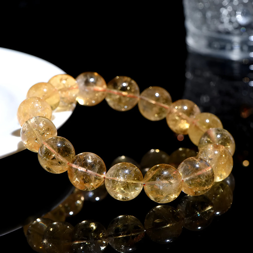 Natural yellow citrine bracelet showing geometry-shaped beads in single-circle configuration