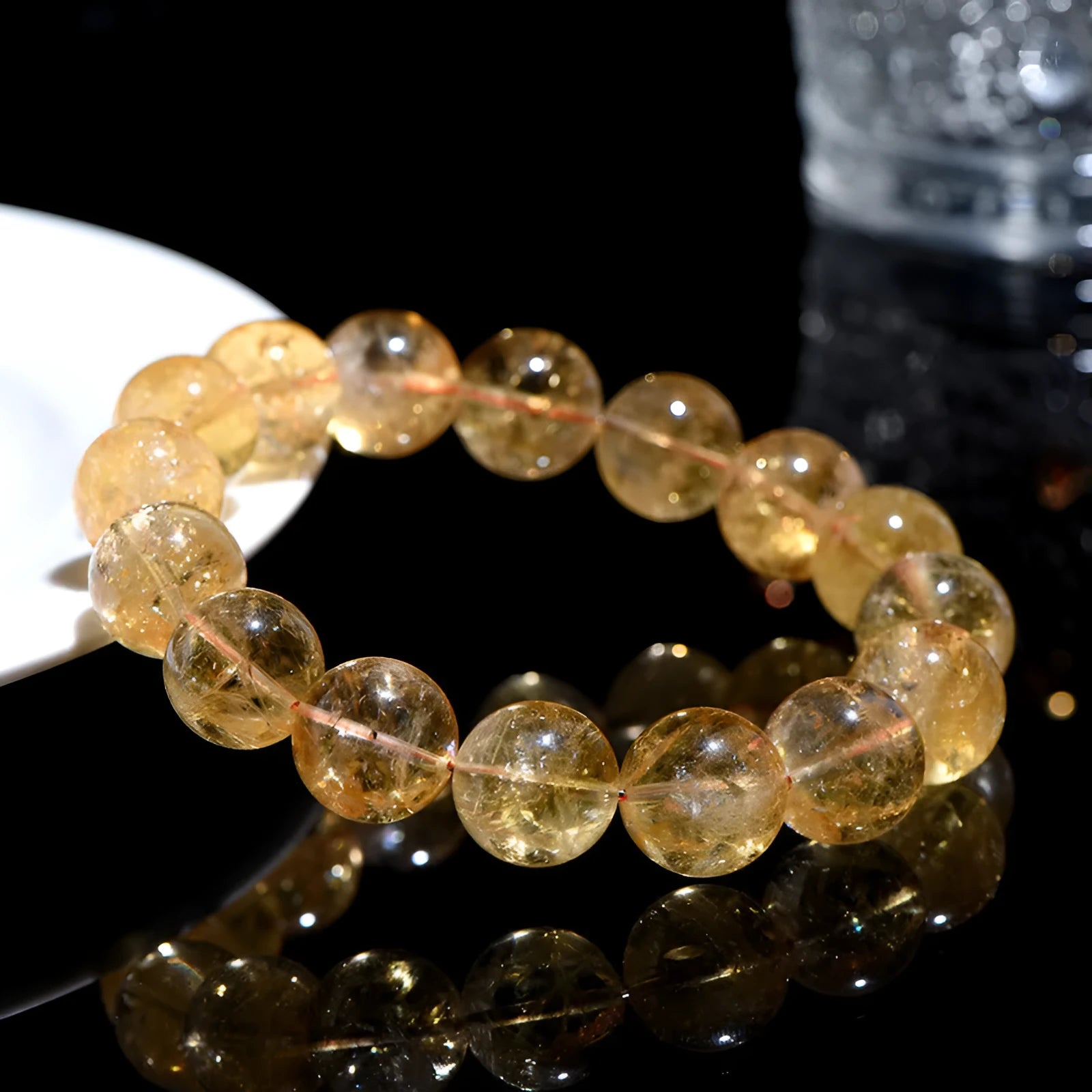 Natural yellow citrine bracelet showing geometry-shaped beads in single-circle configuration