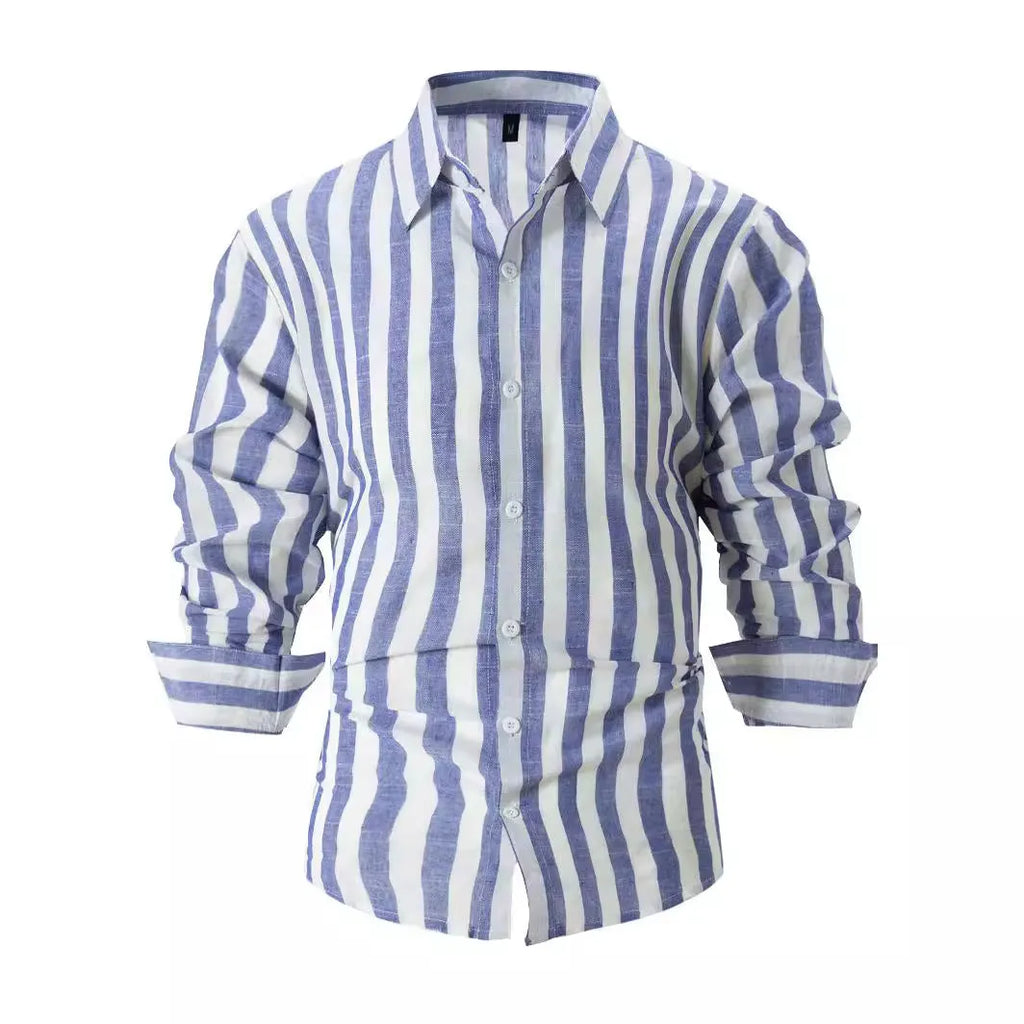 Men's striped casual shirt in loose fit cardigan style with long sleeves