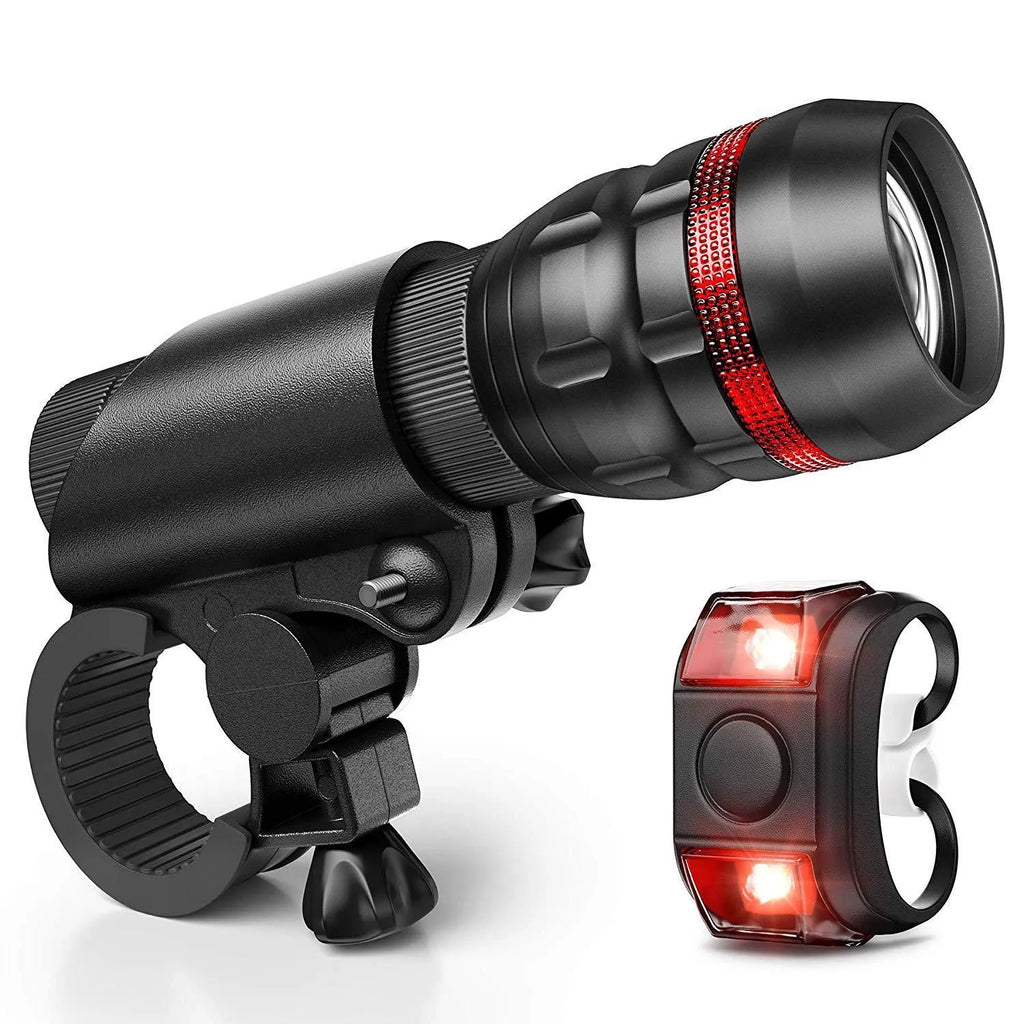 Bicycle headlight and taillight set with adjustable handlebar mounting bracket