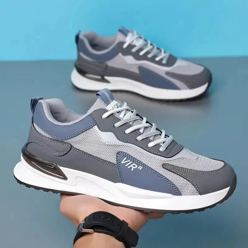 Men's colour block mesh sneakers in black, grey and white colour options with lace-up design