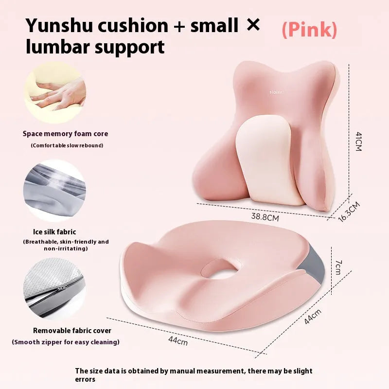 Ergonomic memory foam waist pad for back support in brown, grey, pink, or purple colours