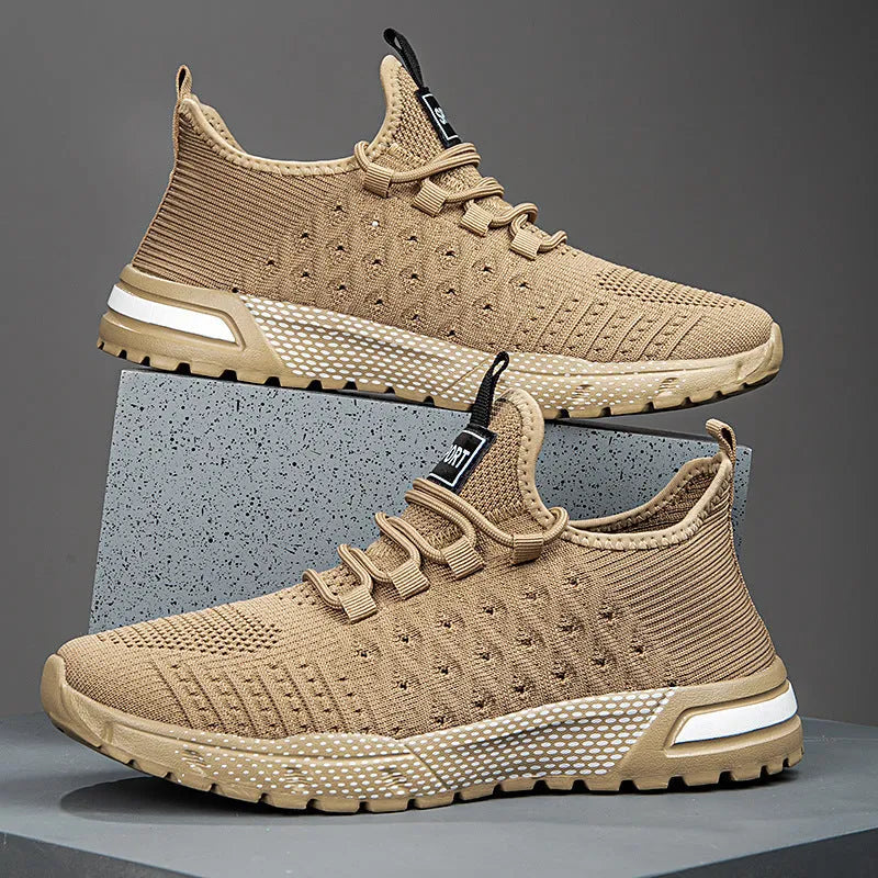 Men's mesh casual shoes in army green, shown alongside other colour options.