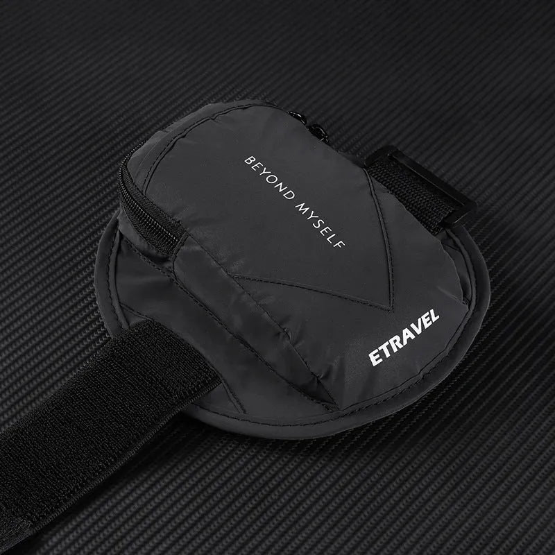 Lightweight running arm bag with reflective strips showing three colour options