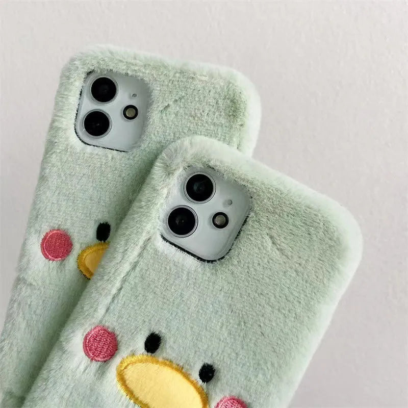 Plush TPU duck phone case for Apple iPhone 15 Pro in satchel duck design with Japanese and Korean style back cover