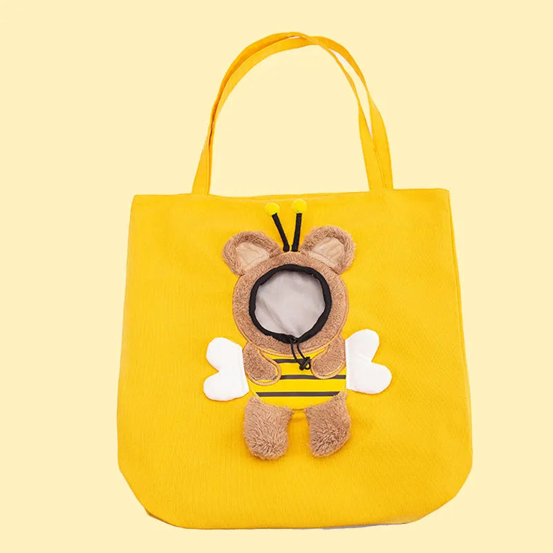 Little Bee Design canvas pet carrier bag for small dogs and cats, breathable with safety zippers, blue side view