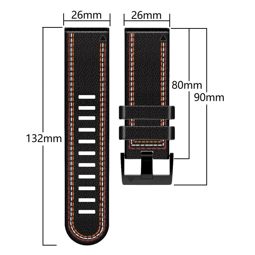 Silicone leather quick release watchband for Garmin Fenix 7X 6X 5X 7 6 5 in black 22mm or 26mm