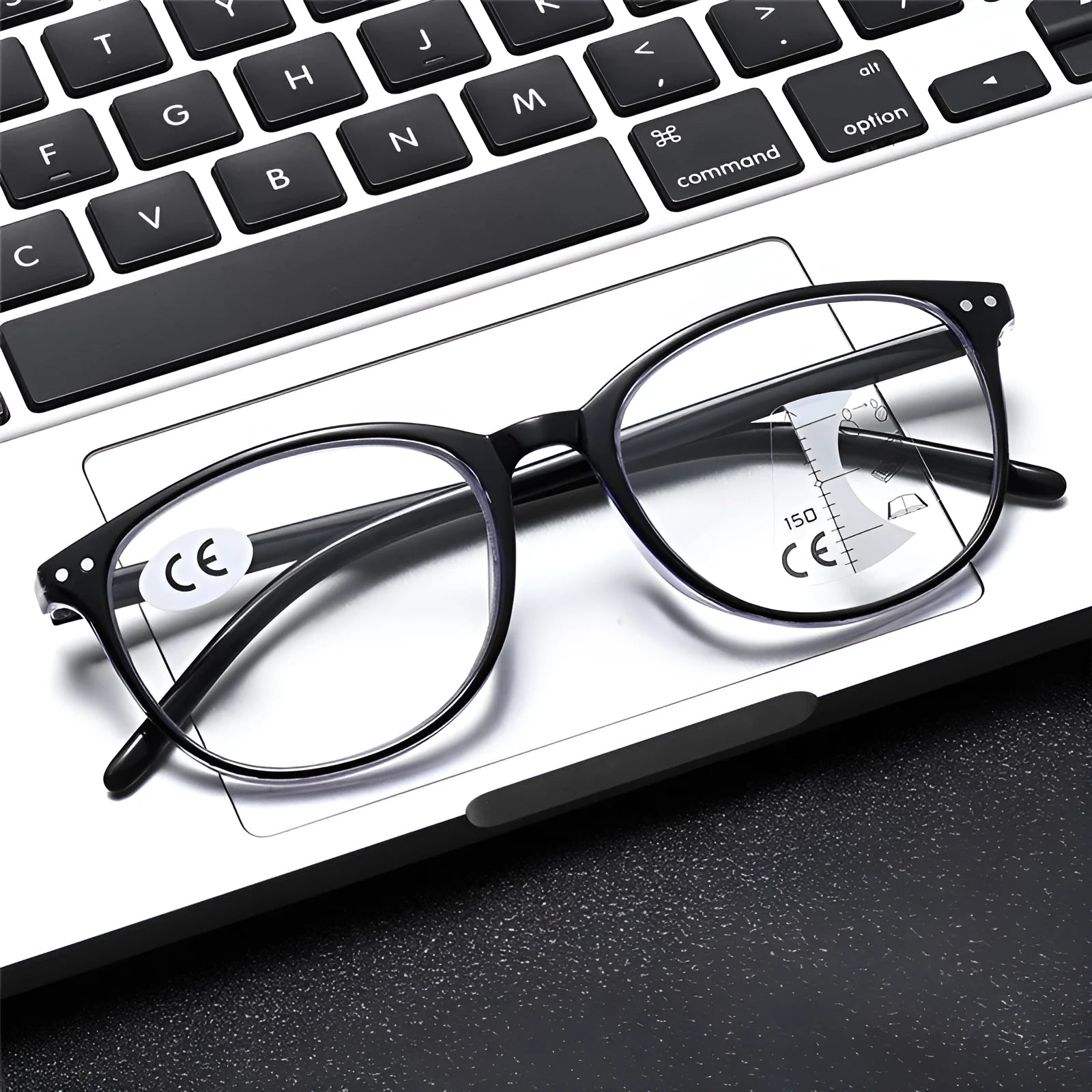 Women's ultra-light presbyopic glasses with multi-focus lenses in champagne box frame colour