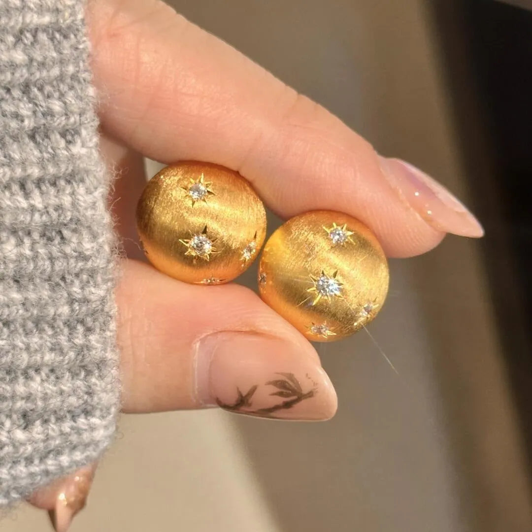 Women's 925 silver brushed asterism stud earrings with French gilding and electroplated finish
