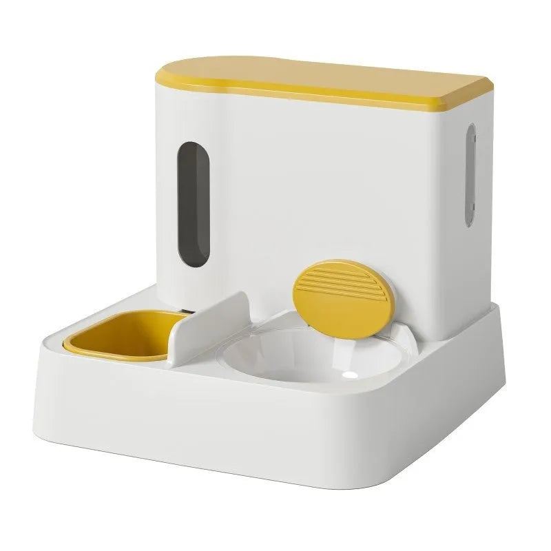 Cat automatic pet feeder water dispenser with integrated double bowl design in grey colour