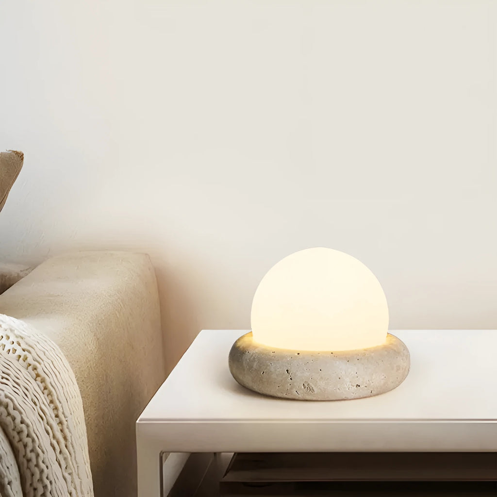 Cream remote control bedside night light with yellow cave stone illumination