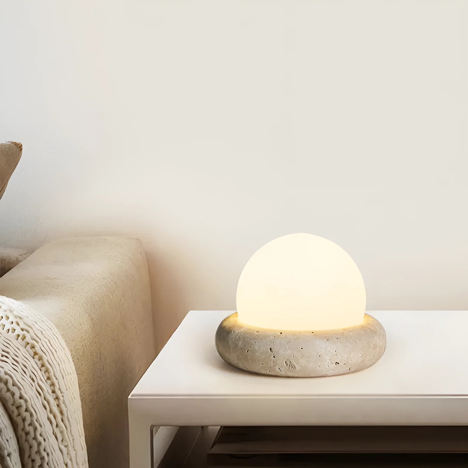 Cream remote control bedside night light with yellow cave stone illumination