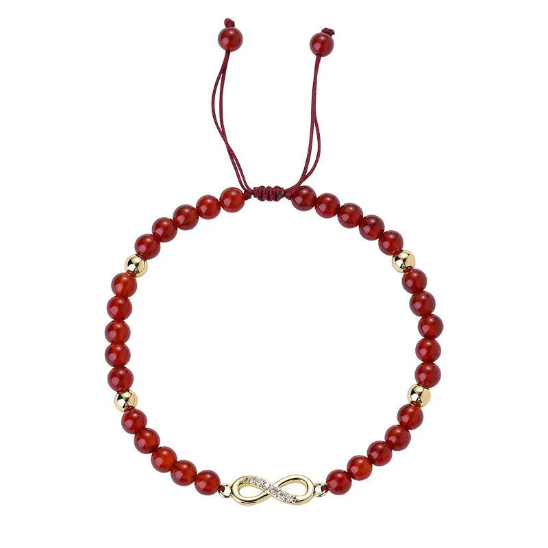 Natural red agate diamond beads hand-woven bracelet unisex ethnic style with lucky bag charm