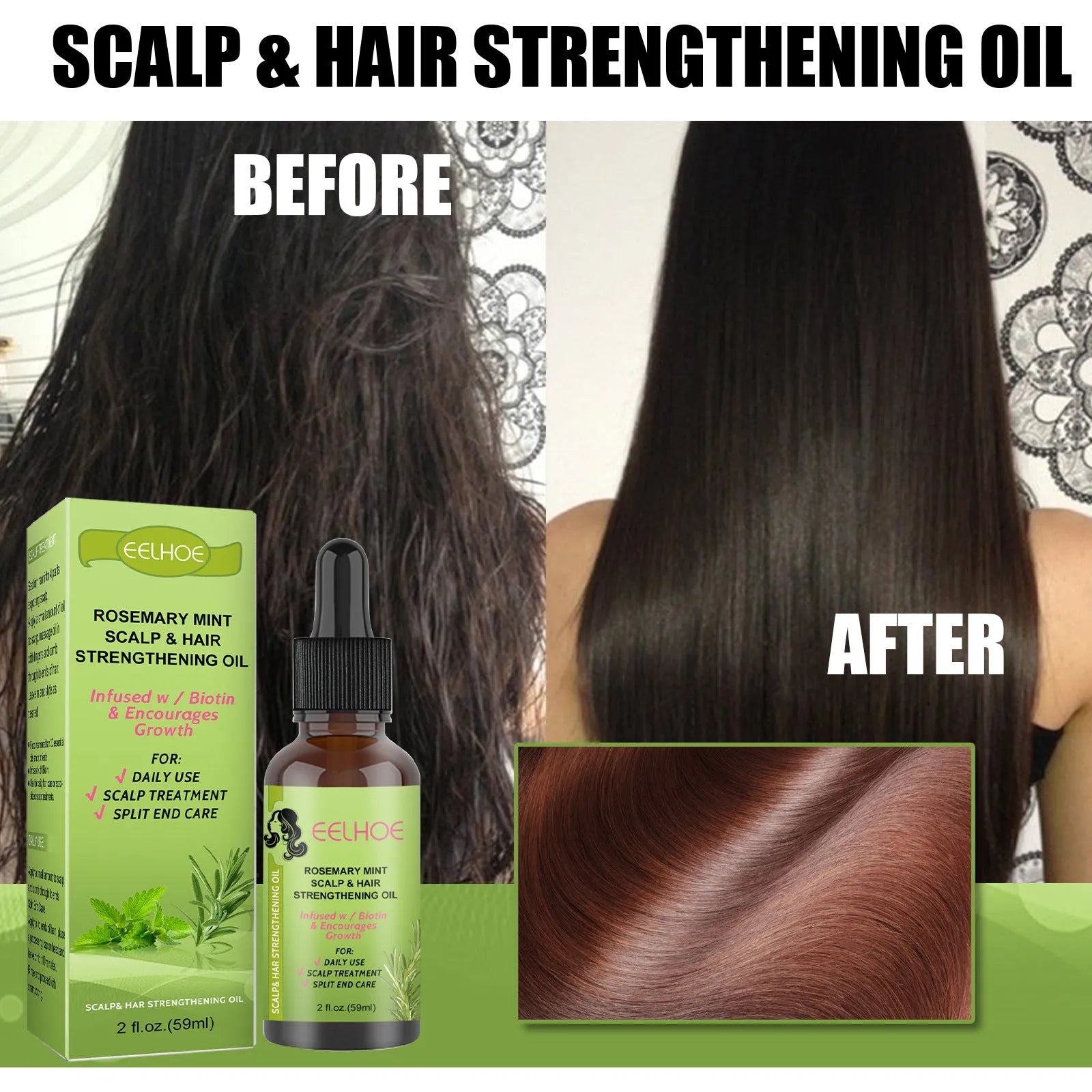 59ml bottle of Rosemary Mint Hair Growth Fluid scalp massage oil
