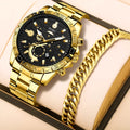 Men's gold stainless steel business quartz watch with 10mm thickness on wrist