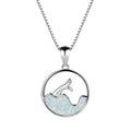 White gold electroplated sea fishtail necklace with round blue opal geometry design on copper construction