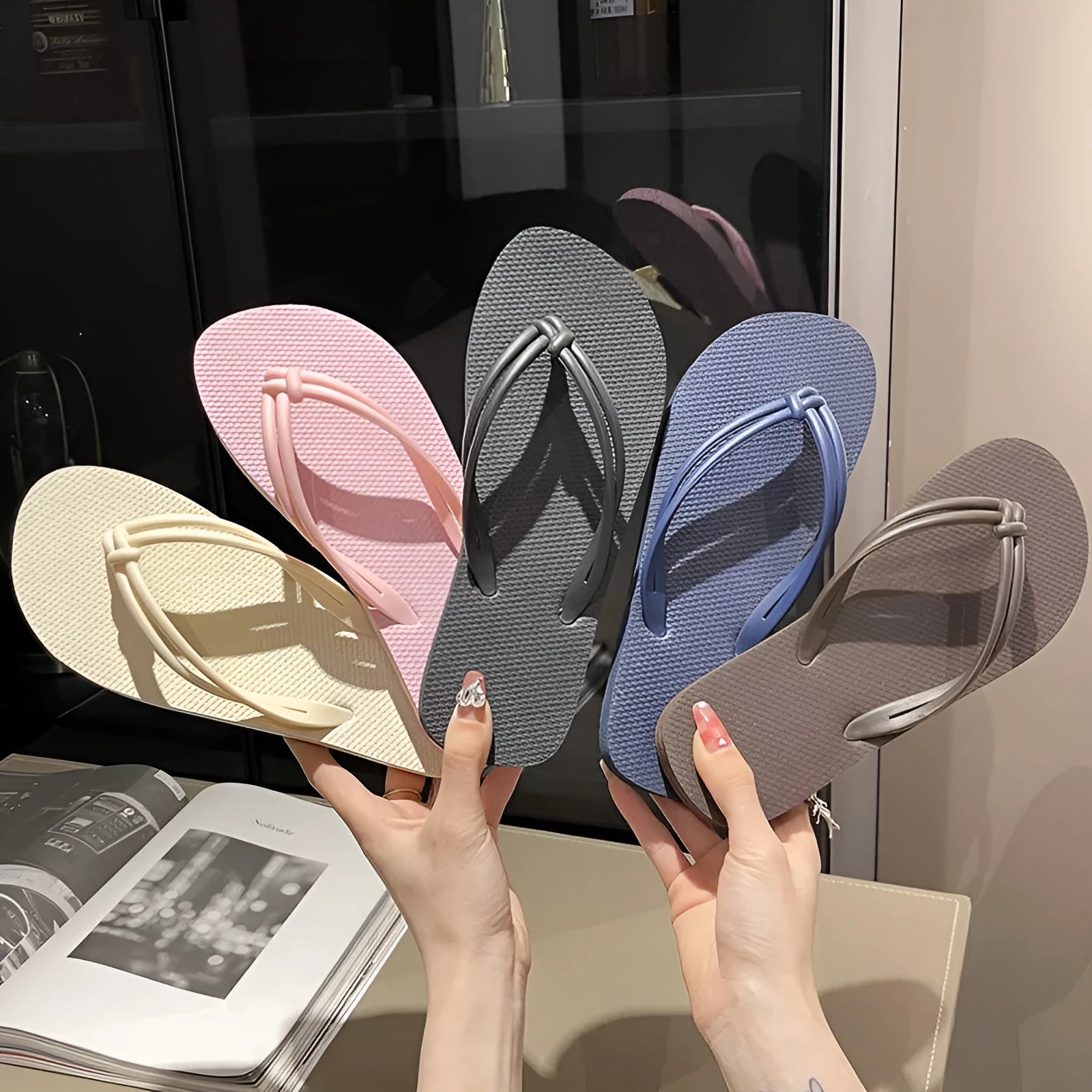 PVC casual flip flops in a toe-covering style on a plain background, showing the one-piece moulded construction.