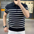 Striped lapel knitted t-shirt in black and white colour options showing pullover design