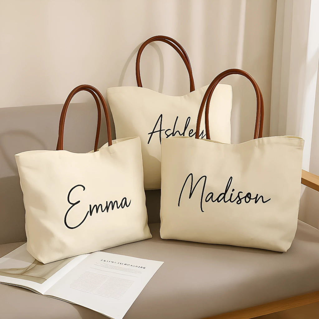 Cotton canvas tote bag with top handles and internal zip pocket in beige white colour option