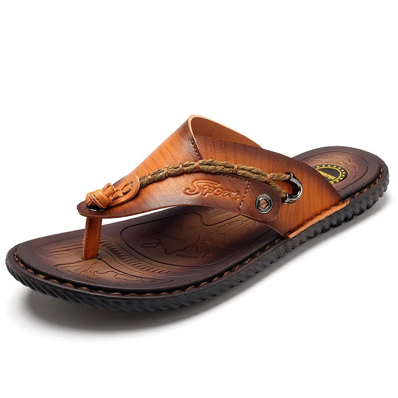 Men's black non-slip lightweight PU leather casual slippers shown from the side.