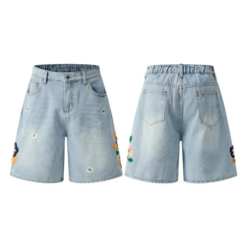 Retro workwear shorts in washed cotton cloth with loose fit and zipper waist in multiple colours